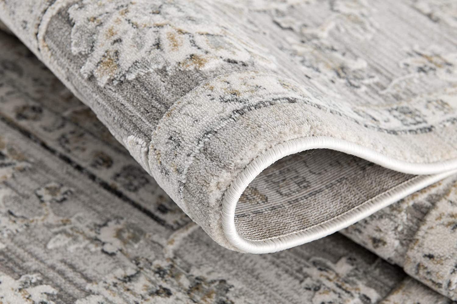 Cream & Gray Rich Traditional Modern Floor Mat Decorative Area Rug, 8 x 11 Feet