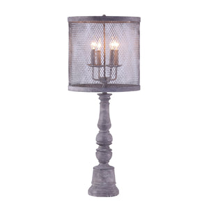 Distressed Grey Traditional Light Table Lamp with Mesh Metal Shade