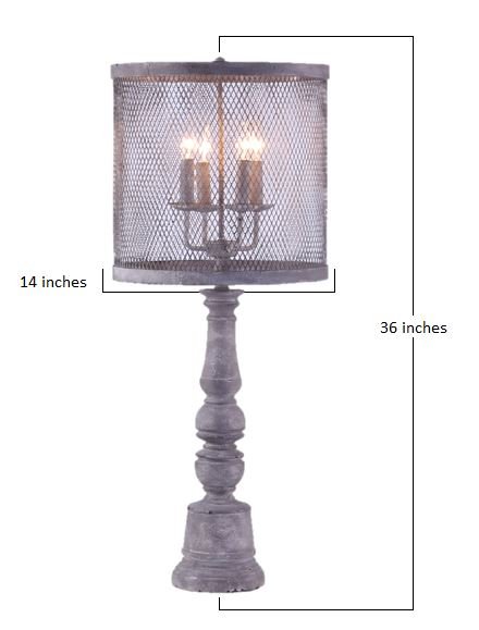 Distressed Grey Traditional Light Table Lamp with Mesh Metal Shade
