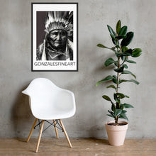 Geronimo War Bonnet Black and White Framed poster