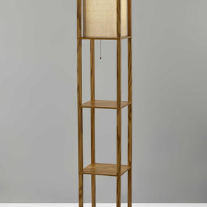Floor Lamp with Natural Wood Finish Storage Shelves