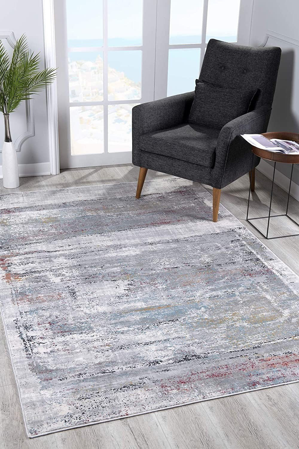 Gray Abstract Irregular Blocks Modern Floor Mat Decorative Area Rug, 8 x 11 Feet