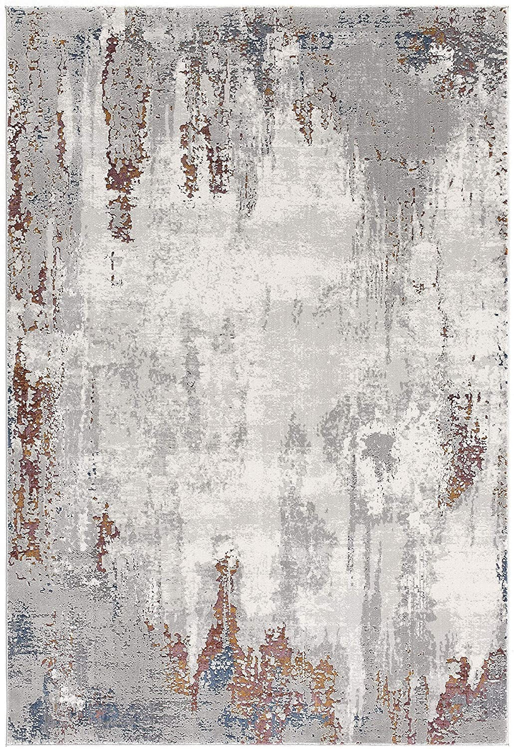 Gray And Ivory Modern Abstract Modern Floor Mat Decorative Area Rug, 8 x 11 Feet