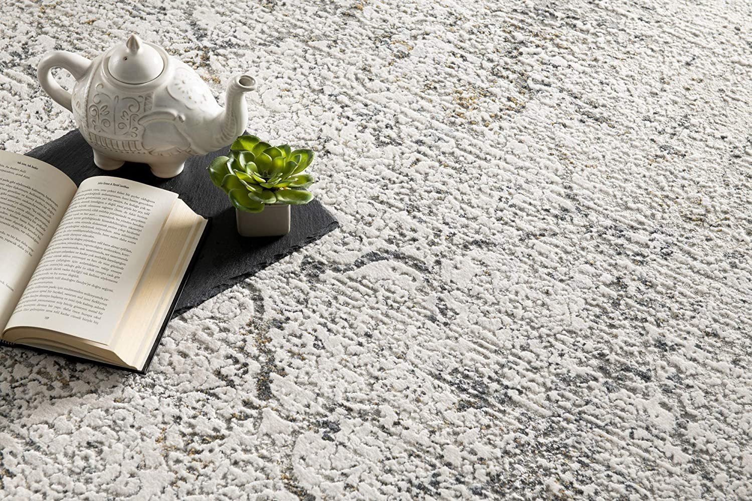 Gray & Ivory Abstract Distressed Modern Floor Mat Decorative Area Rug , 7 x 10 Feet