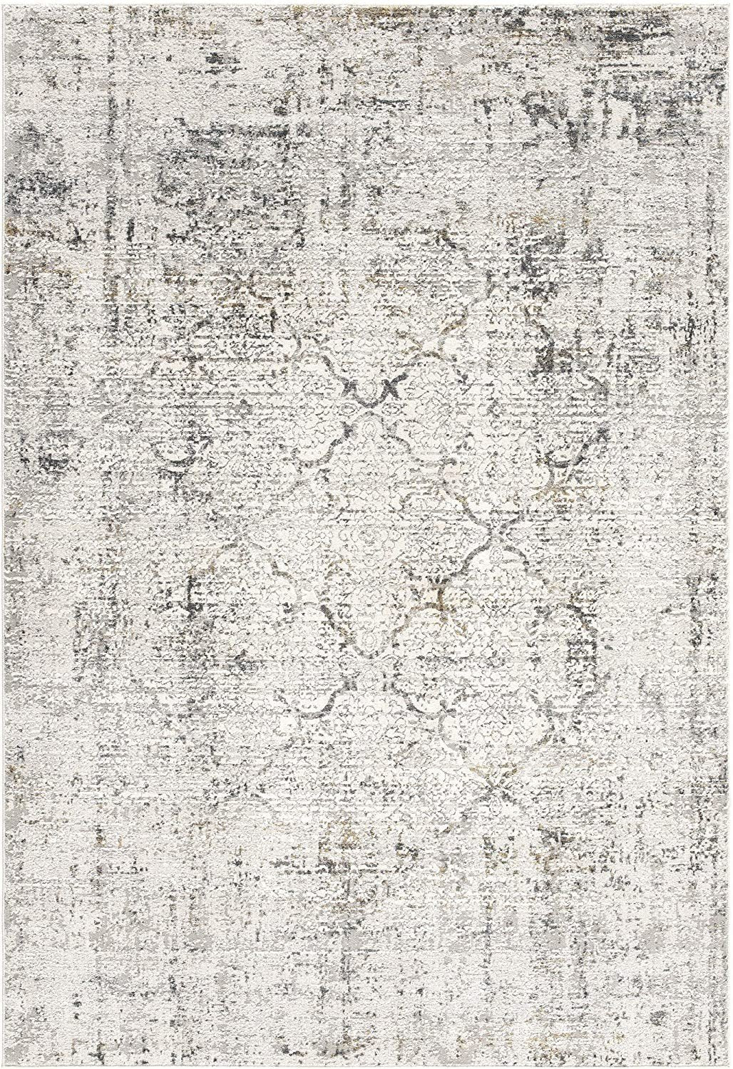 Gray & Ivory Abstract Distressed Modern Floor Mat Decorative Area Rug , 7 x 10 Feet