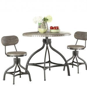 Gray Oak Adjustable Counter Height Home Furniture Table And Chairs Dining Set, 3 Pcs