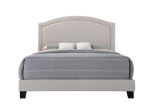 Gray Queen Size Upholstered Nailhead Trim Platform Bed with Dark Wood Finish Legs