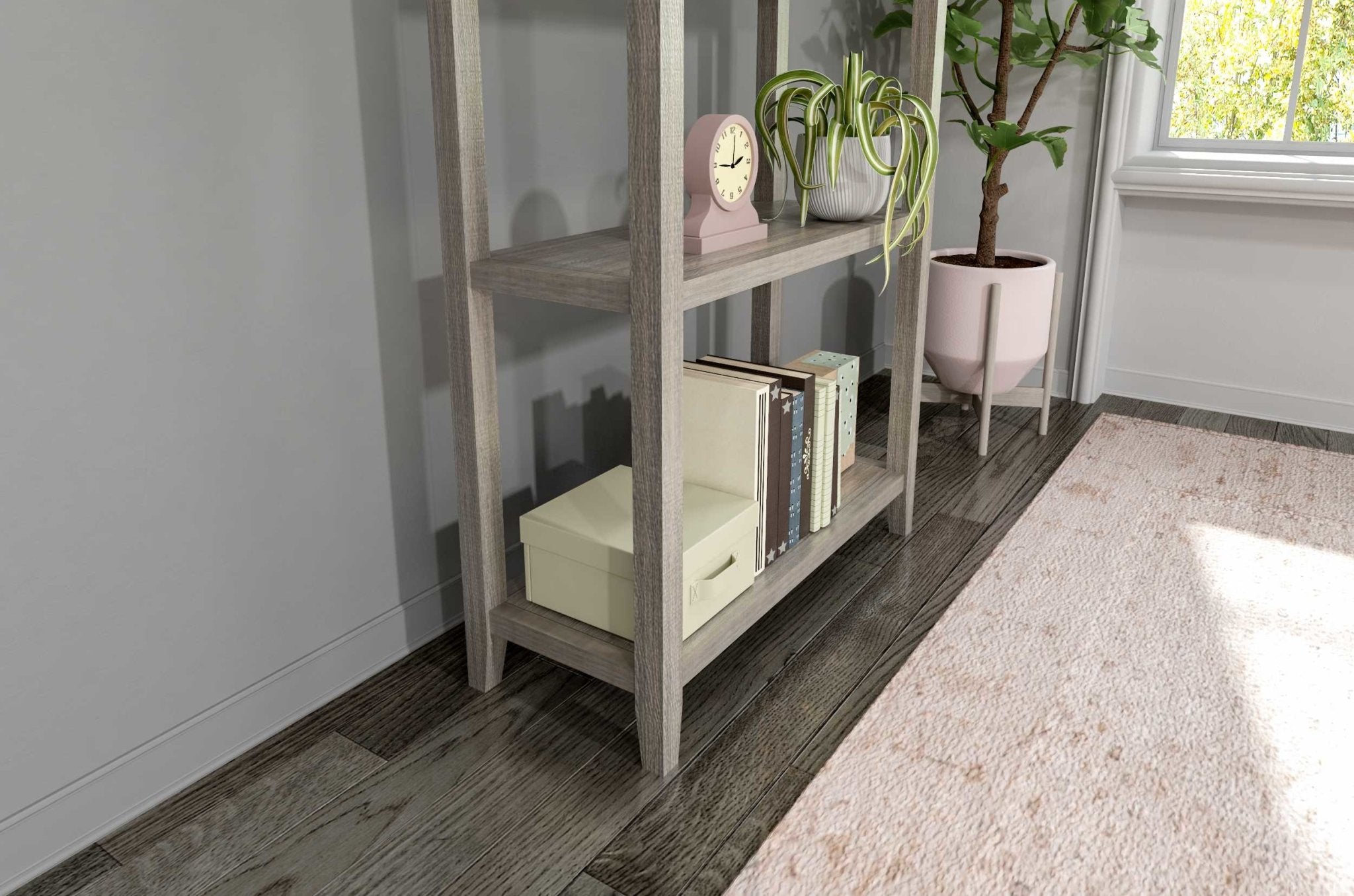 Gray Washed 2 Shelves Storage Bookcase