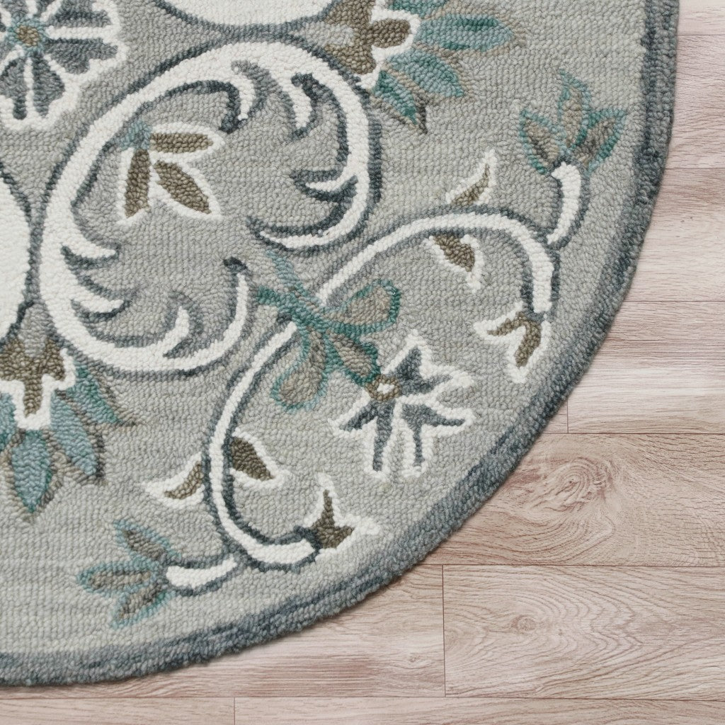 Gray & White Filigree Modern Floor Mat Decorative Round Area Rug 4 Feet