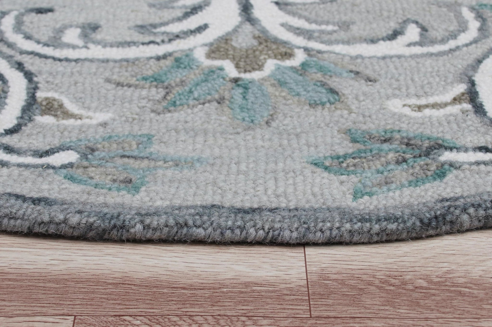 Gray & White Filigree Modern Floor Mat Decorative Round Area Rug 4 Feet