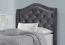 Grey Foam Solid Wood Velvet Twin Size Bed With A Chrome Trim