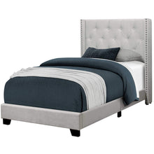 Grey Velvet Twin Bed With Chrome Trim