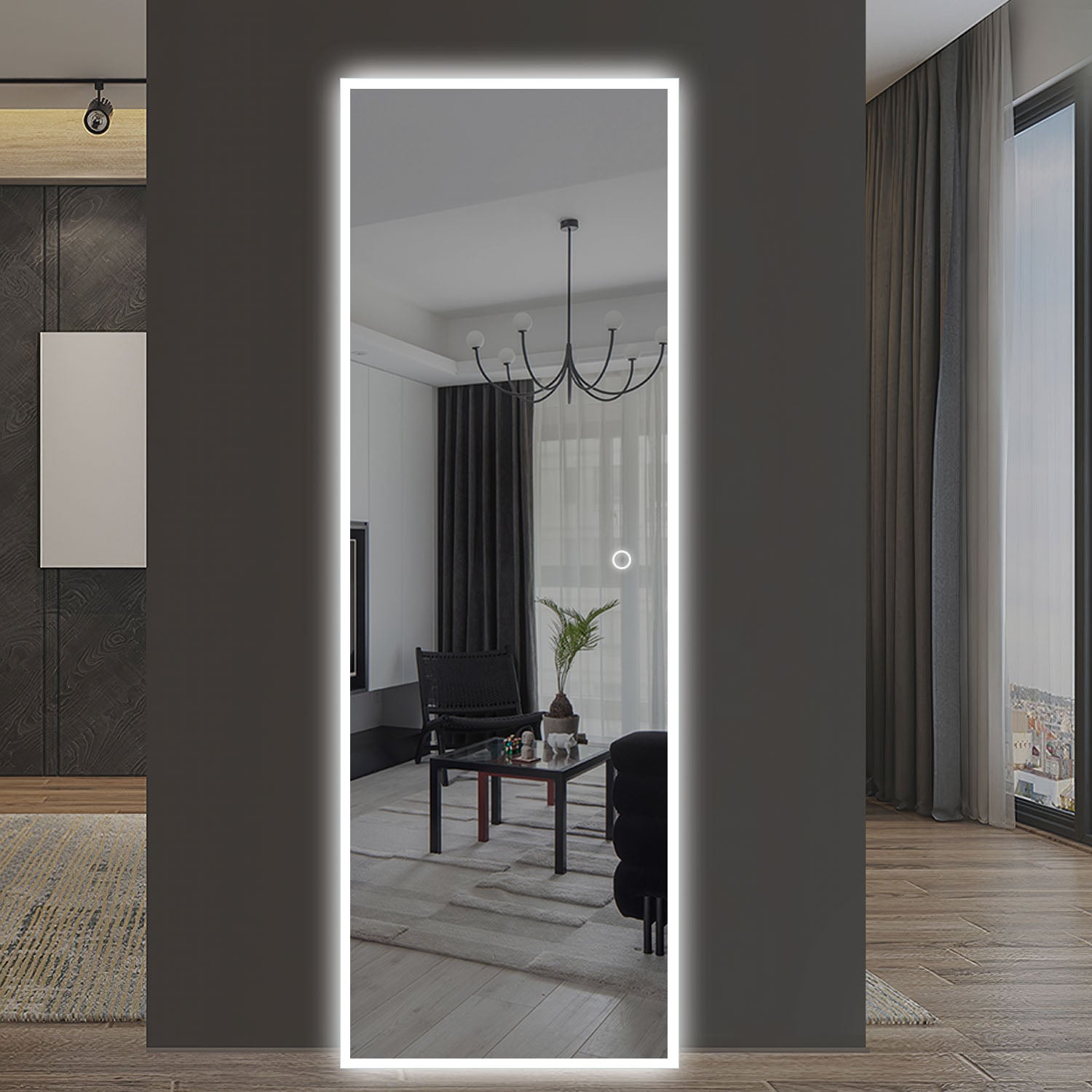 LED Backlit Rectangular Hanging Accent Wall Mirror