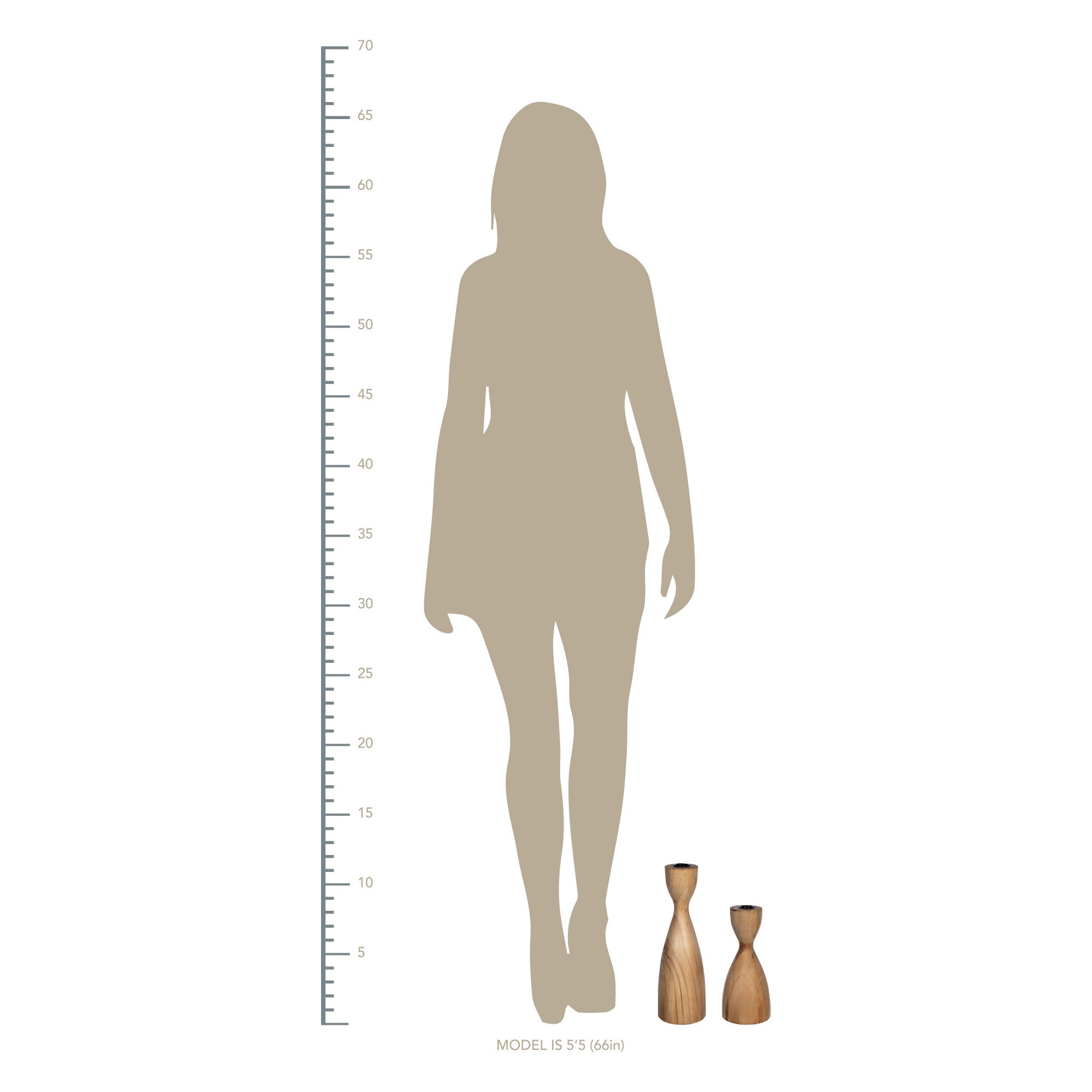 Light Brown Contemporary Elegance Wooden Candle Stand Holders, Set of Two