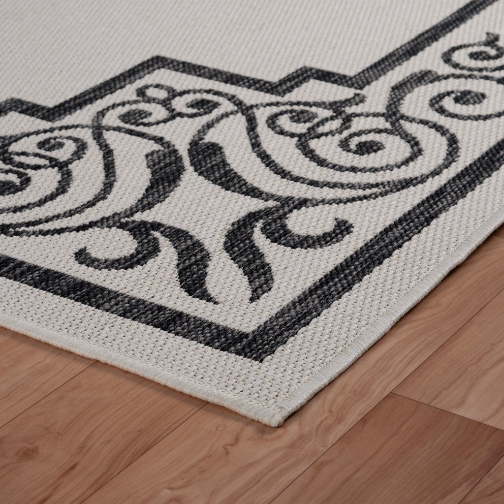 Light Gray Ornate Border Indoor Outdoor Modern Floor Mat Decorative Area Rug, 8 x 10 Feet
