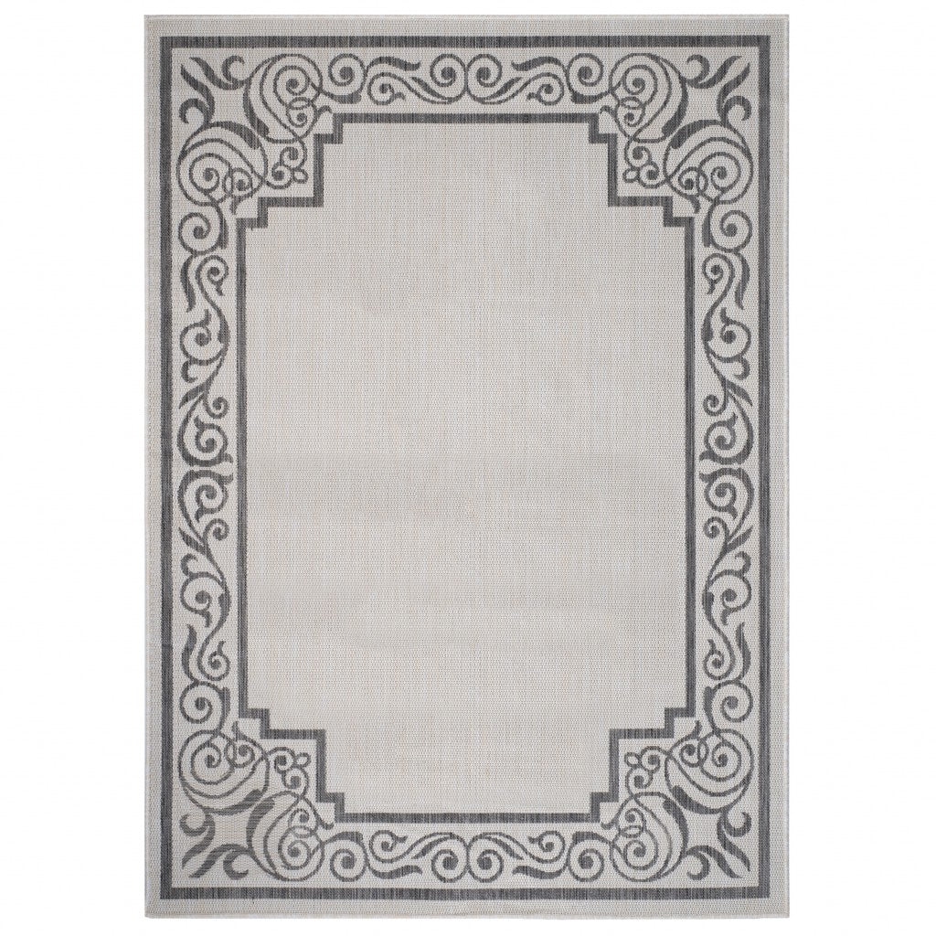 Light Gray Ornate Border Indoor Outdoor Modern Floor Mat Decorative Area Rug, 8 x 10 Feet