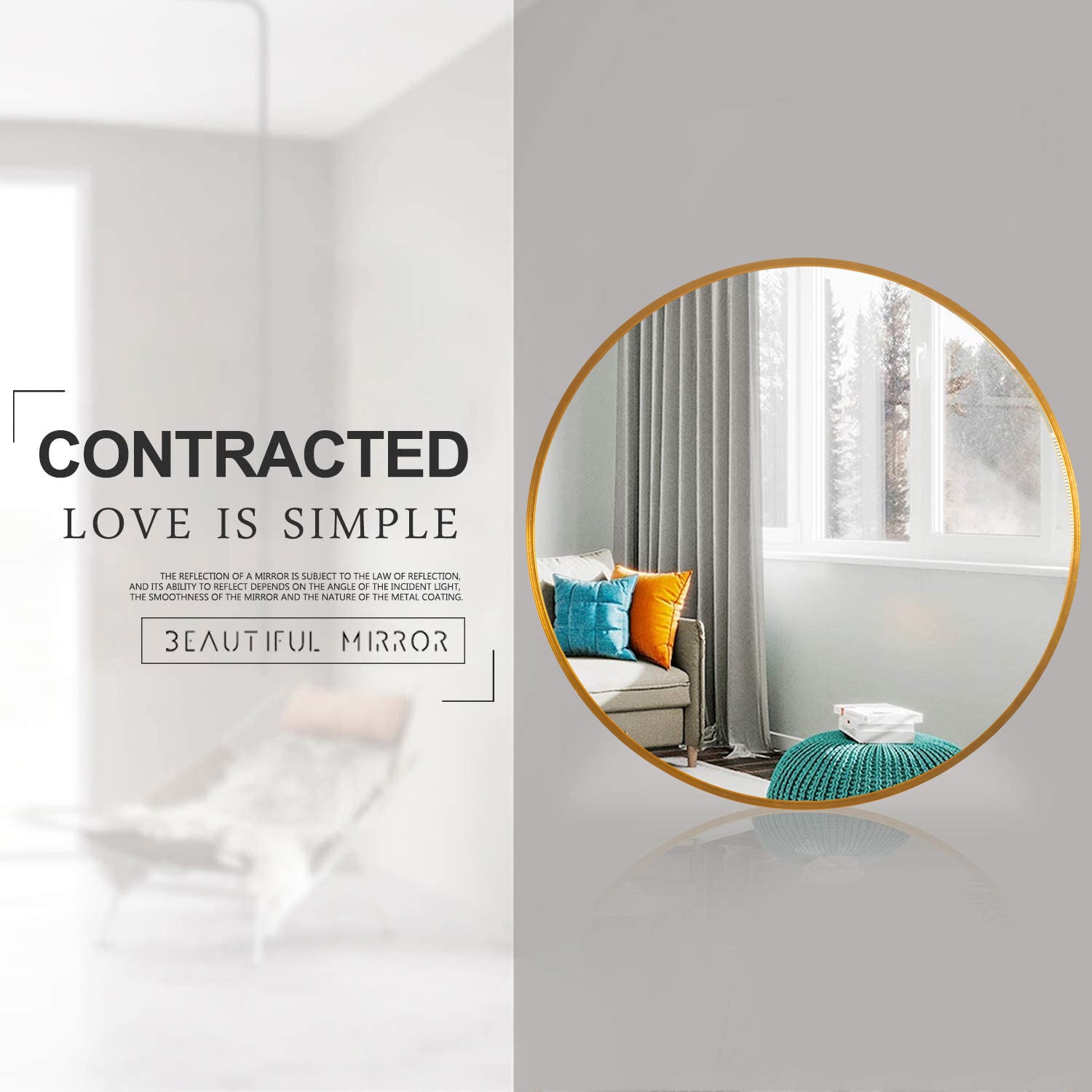 Minimal Gold Round Hanging Accent Wall Mirror