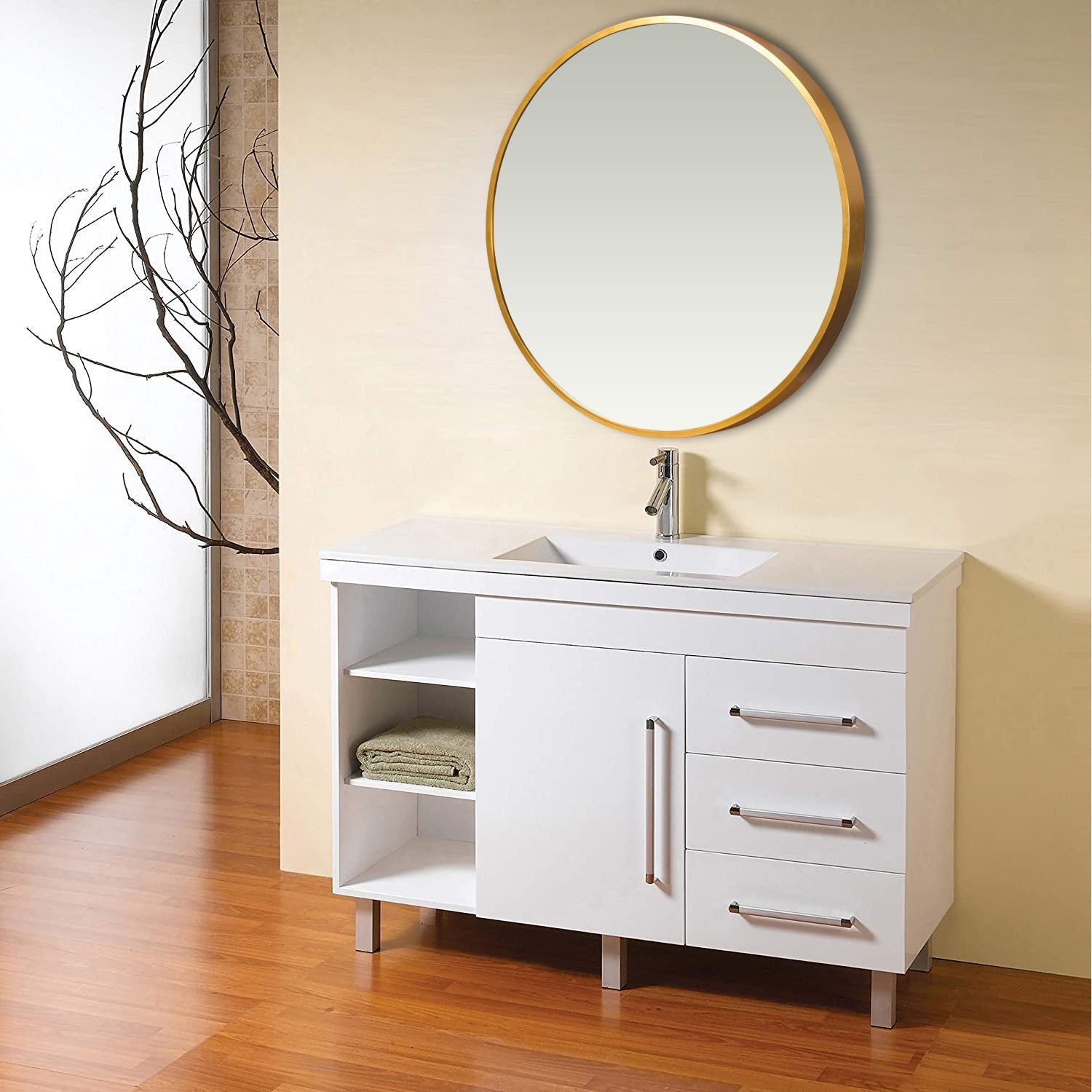 Minimal Gold Round Hanging Accent Wall Mirror