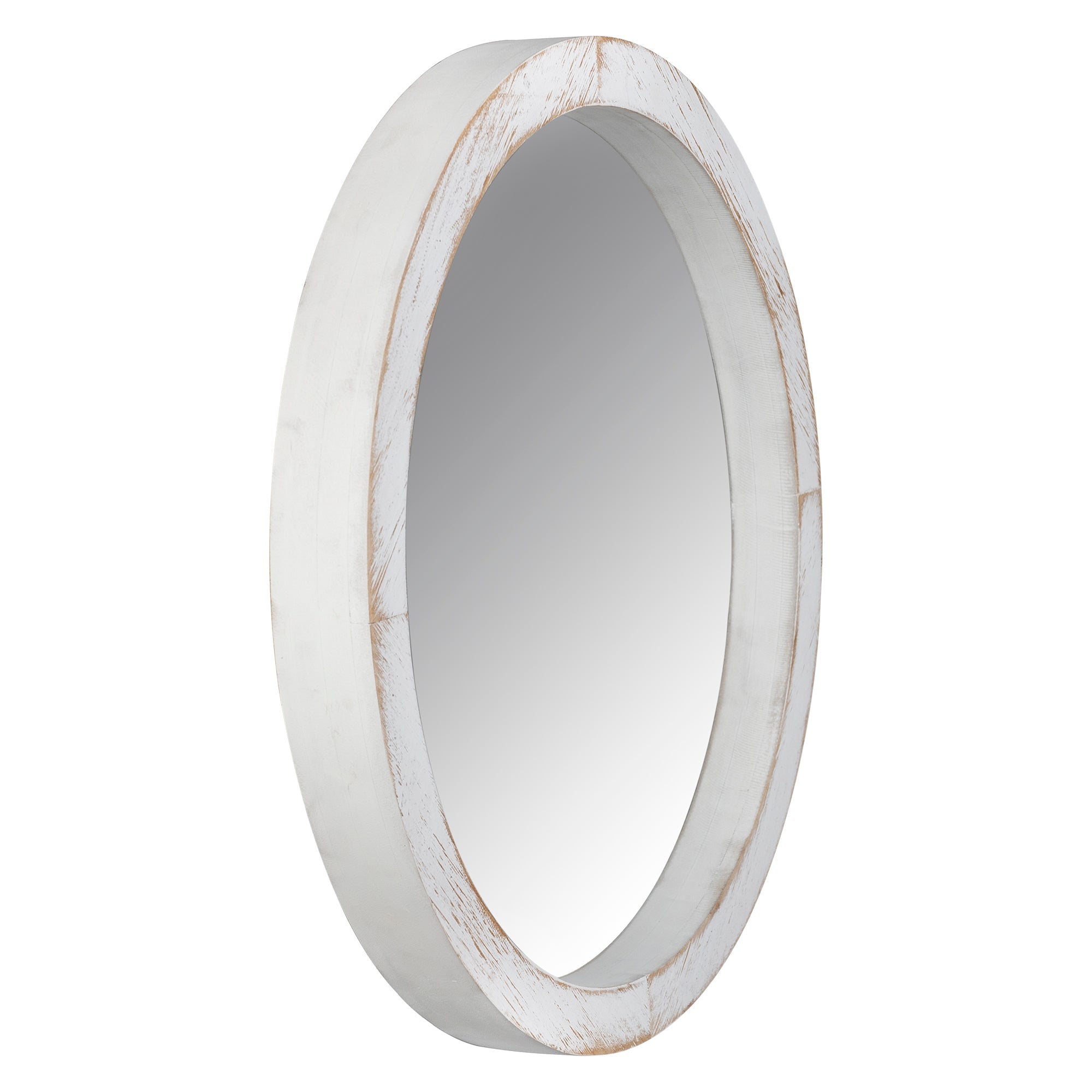 Modern Farmhouse Rustic White Wash Round Wall Mirror