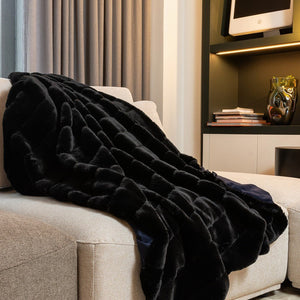 Onyx Stripe Premier Luxury Faux Fur Plush Throw Blanket