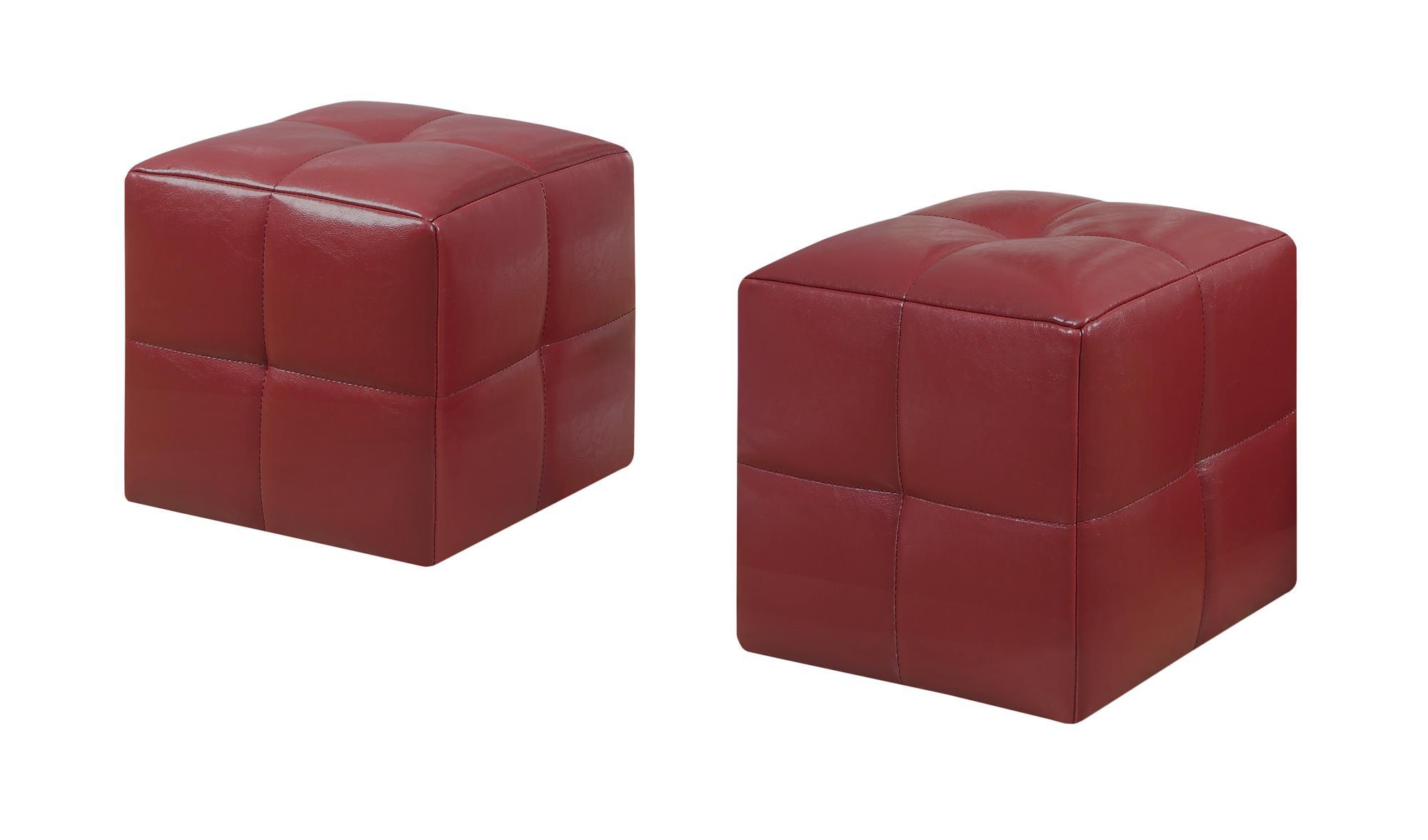 Red Leather Look 2pcs Set Square Ottoman, 24 Inch