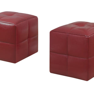 Red Leather Look 2pcs Set Square Ottoman, 24 Inch