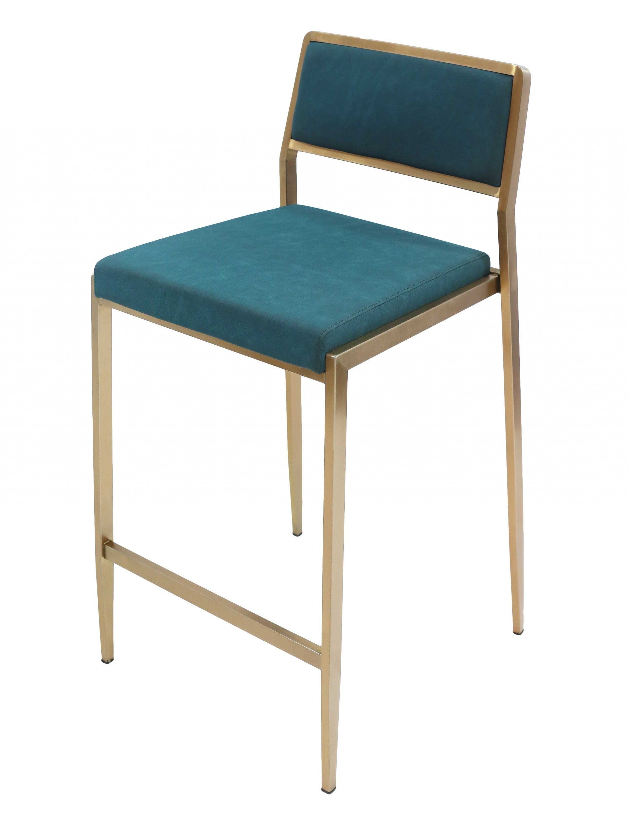 Set of 2 Luxury Teal Blue and Brushed Gold Counter Stools
