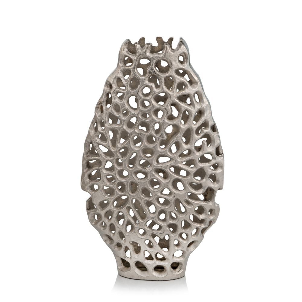 Shiny Nickel Finished 16 Inch Oval Table Vase