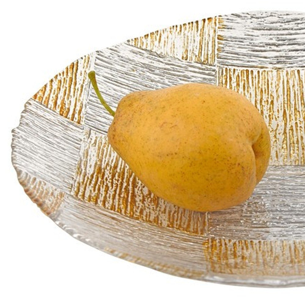 Silver and Gold Cubes Hand Decorated Glass 12" Bowl