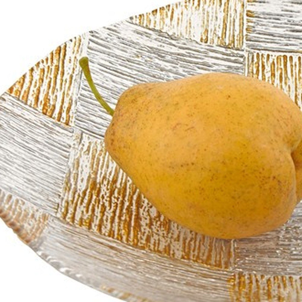 Silver and Gold Cubes Hand Decorated Glass 12" Bowl