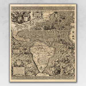 Vintage 1562 Map of Early Americas Wall Art, 24 x 28 Inch