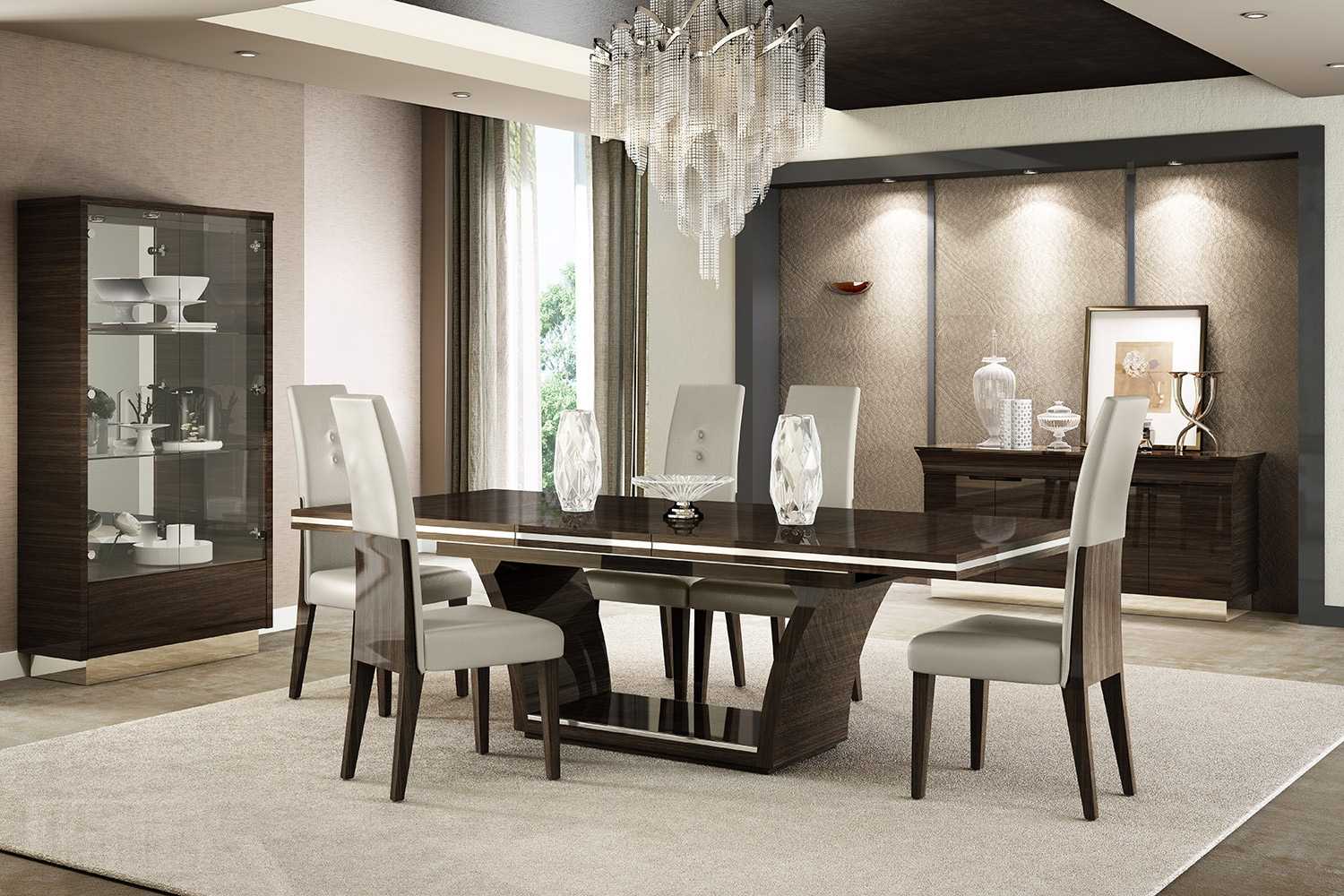 Wenge Home Furniture Table And Chairs Upholstered Dining Set 6 Pcs