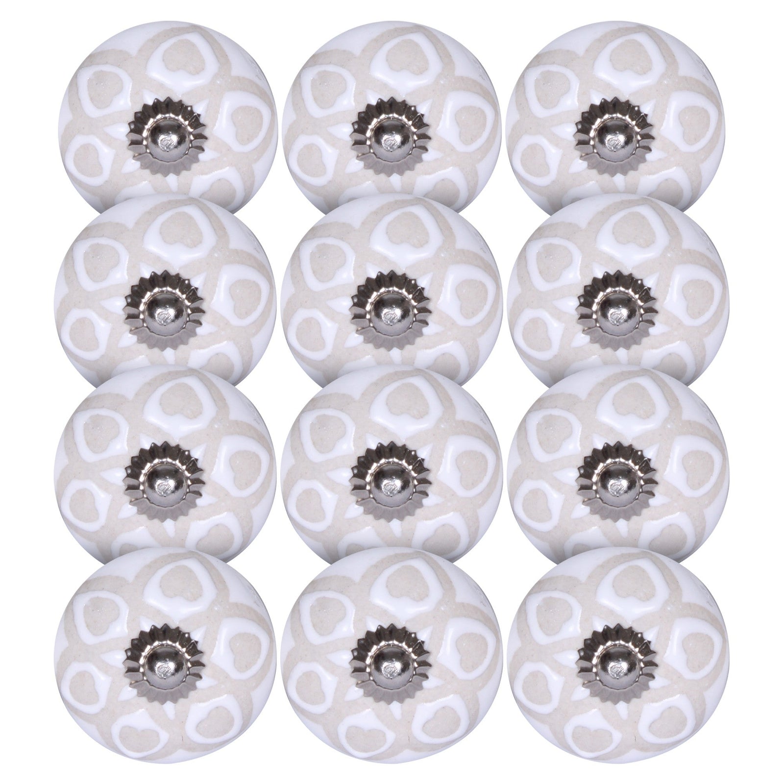 White & Beige Vintage Geometric Design Circles Cabinet Handle Drawer Ceramic Round Accent Knobs Set of 12