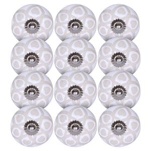White & Beige Vintage Geometric Design Circles Cabinet Handle Drawer Ceramic Round Accent Knobs Set of 12