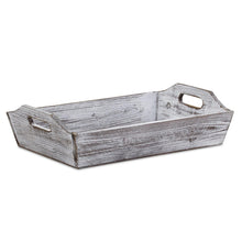 White Rustic Finish Wood Serving Tray with Handles