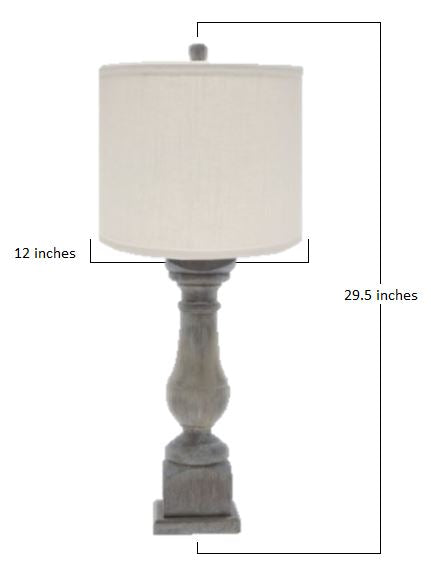 White Washed Wood Finish Light Table Lamp with Ivory Linen Shade